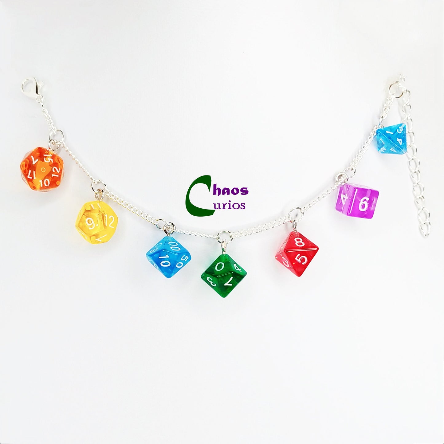 DnD Mini Dice Bracelet, Multicolour, Silver Finishing, DnD Swag