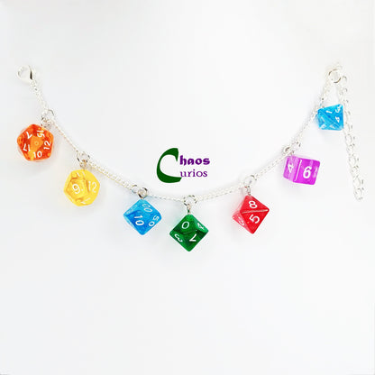 DnD Mini Dice Bracelet, Multicolour, Silver Finishing, DnD Swag