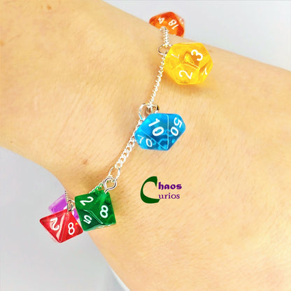 DnD Mini Dice Bracelet, Multicolour, Silver Finishing, DnD Swag