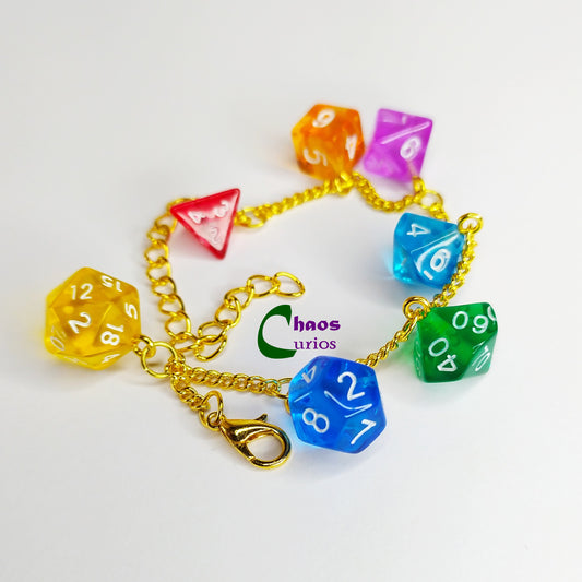 DnD Mini Dice Bracelet, Multicolour, Gold Finishing, DnD Swag