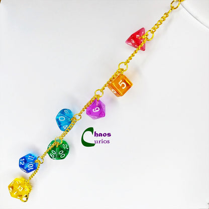 DnD Mini Dice Bracelet, Multicolour, Gold Finishing, DnD Swag