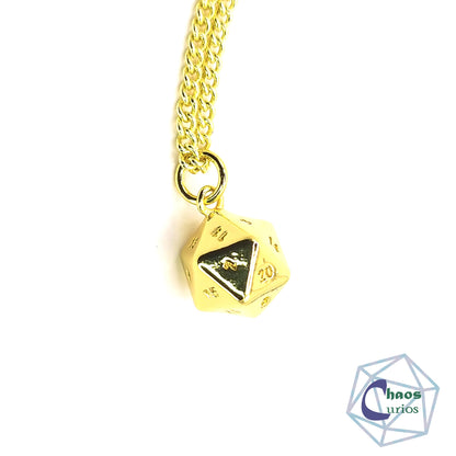 D20 Dice Necklace, 18ct Gold Plated, Mini Size DnD Dice, Dungeons and Dragons