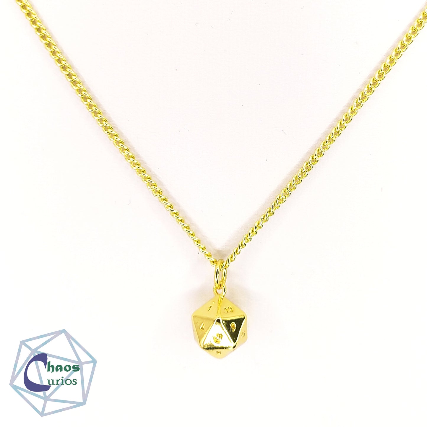 D20 Dice Necklace, 18ct Gold Plated, Mini Size DnD Dice, Dungeons and Dragons