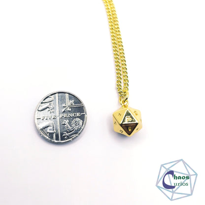 D20 Dice Necklace, 18ct Gold Plated, Mini Size DnD Dice, Dungeons and Dragons