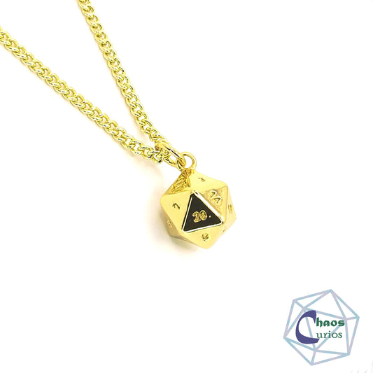 D20 Dice Necklace, 18ct Gold Plated, Mini Size DnD Dice, Dungeons and Dragons