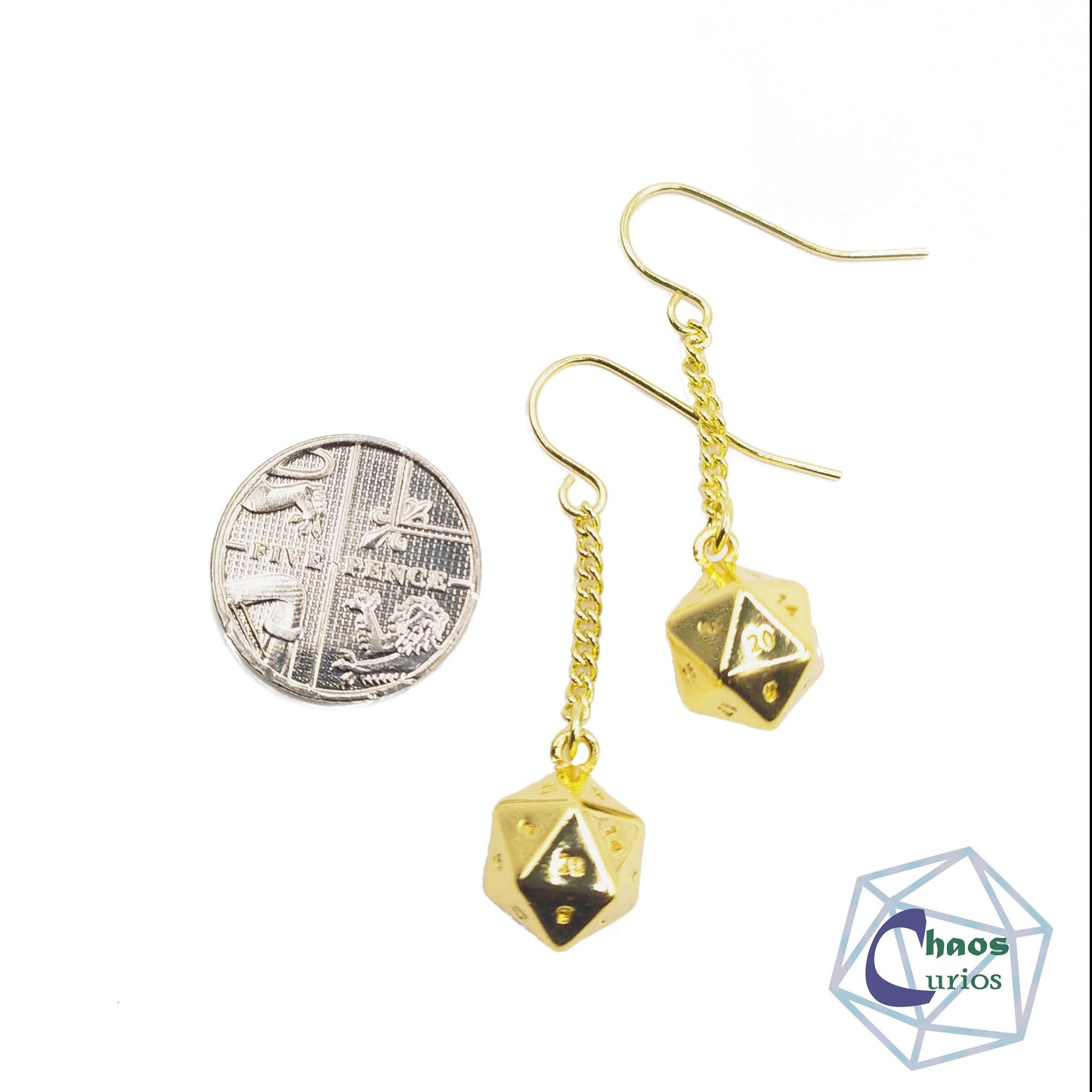 D20 Dice Earrings, 18ct Gold Plated, Mini Size DnD Dice, Dungeons and Dragons