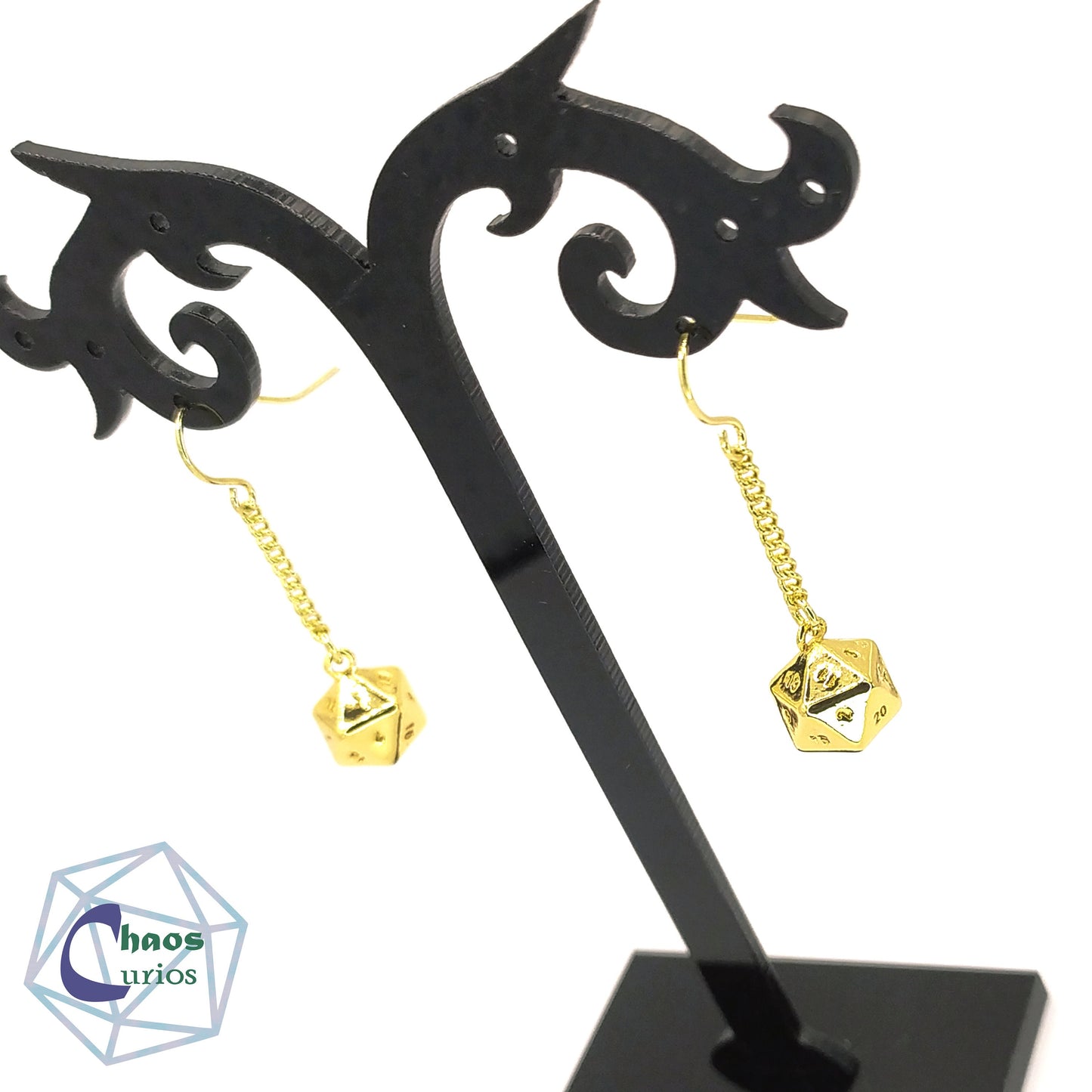 D20 Dice Earrings, 18ct Gold Plated, Mini Size DnD Dice, Dungeons and Dragons