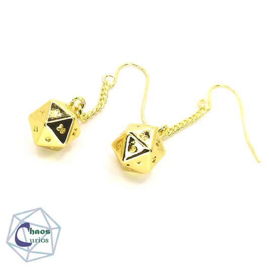 D20 Dice Earrings, 18ct Gold Plated, Mini Size DnD Dice, Dungeons and Dragons